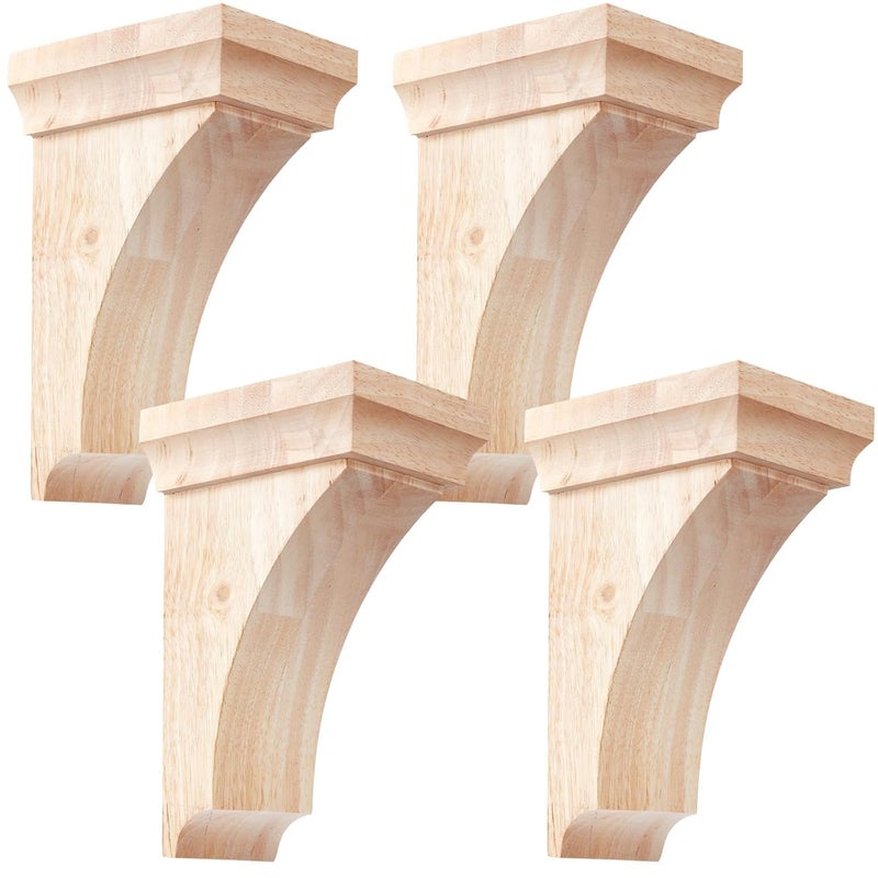 Vercraft 4 قطع 3 1/2" عرض × 3 3/4" عمق × 6" ارتفاع دعامات خشبية تقليدية رفوف خشبية غير مكتملة قابلة للدهان دعامات خشبية صلبة لدعم الأبواب والرفوف المنزلية والأثاث - Image 1